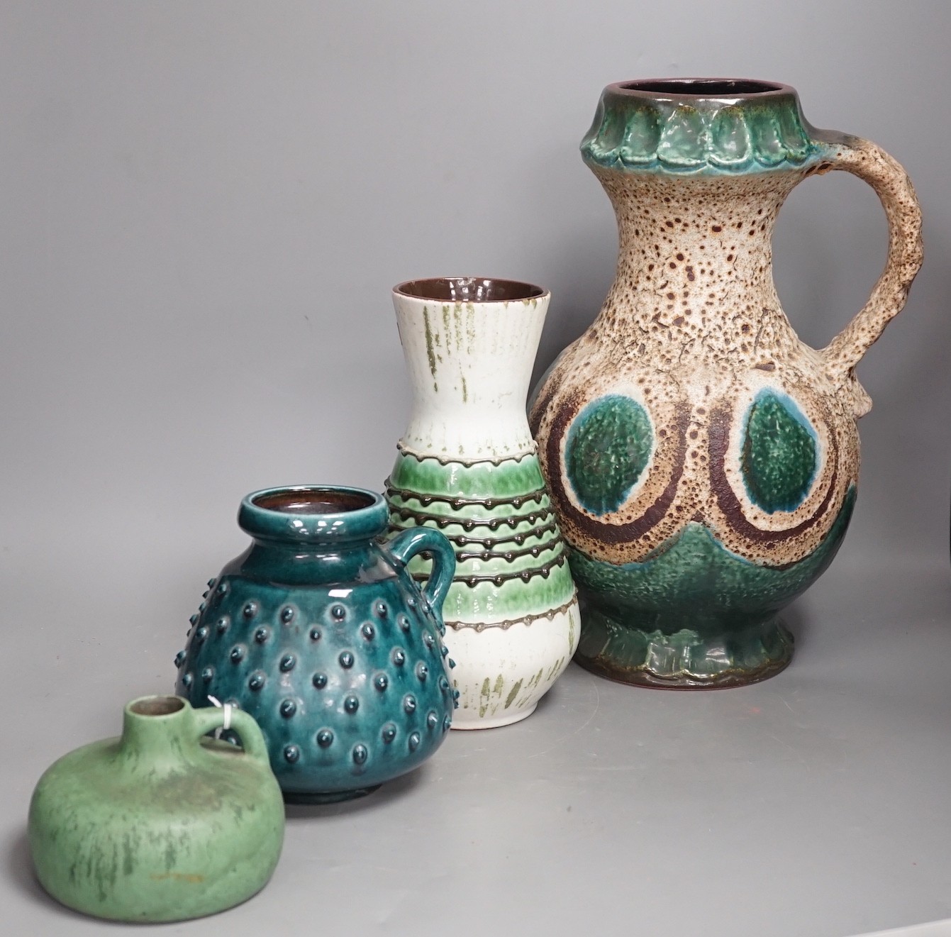 West German ceramics - a Dumler and Breider large ewer, two Carstens ewers and a vase, large ewer 36cms high